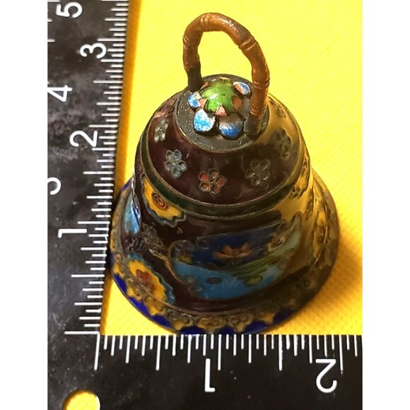 Vintage Cloisonné Enamel Bell With Intricate Floral & Bird Design Purple Blue - Picture 10 of 12